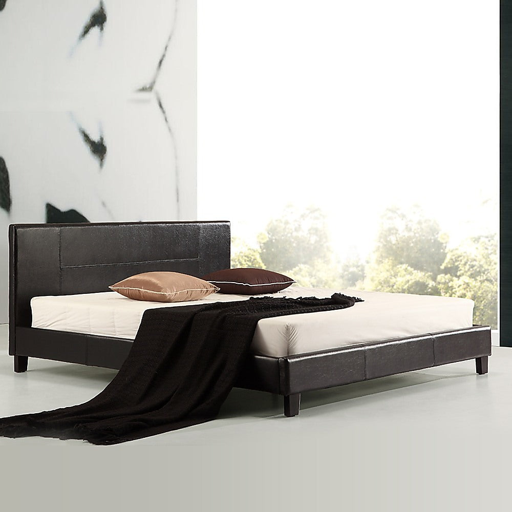 King PU Leather Bed Frame Brown