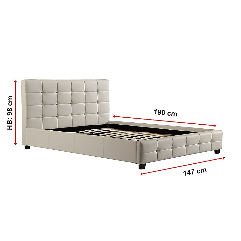 Double PU Leather Deluxe Bed Frame White