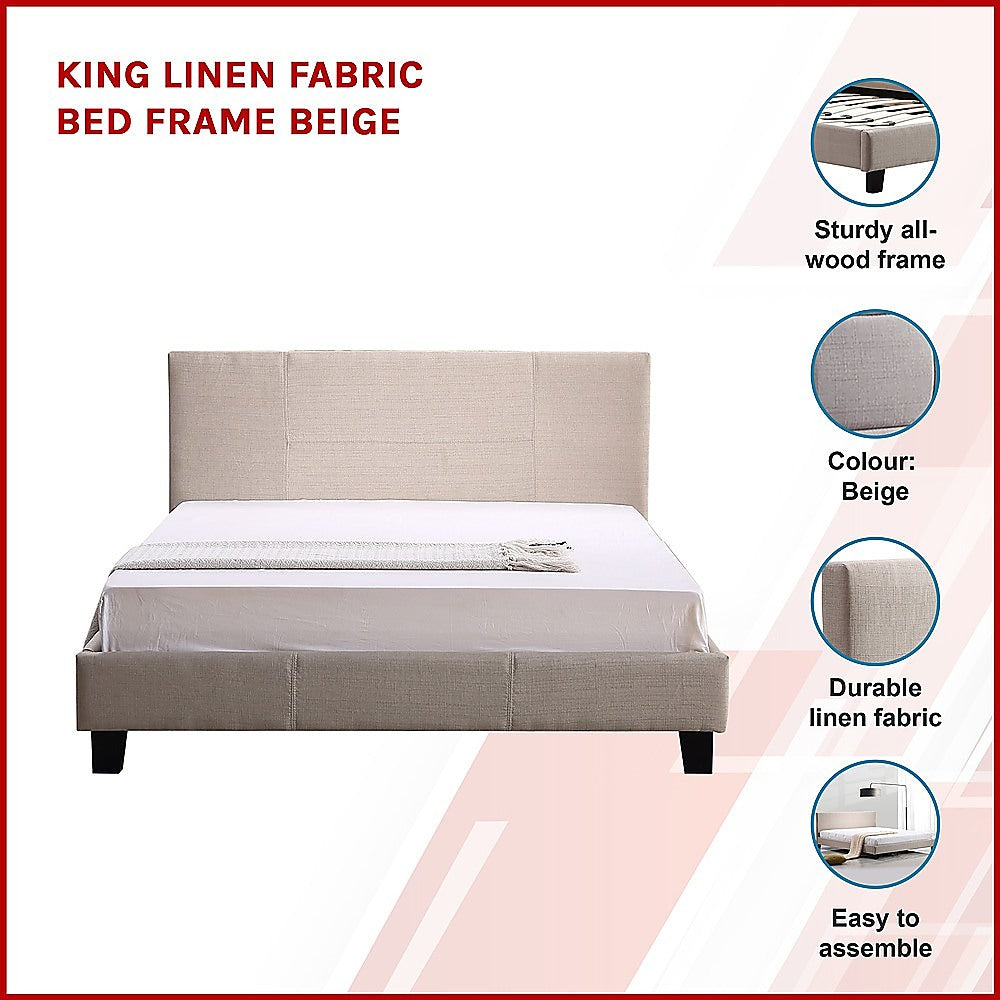 King Linen Fabric Bed Frame Beige