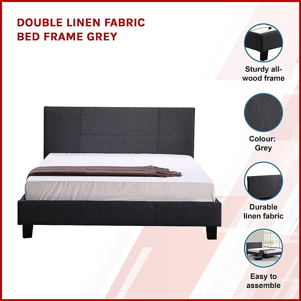 Double Linen Fabric Bed Frame Grey