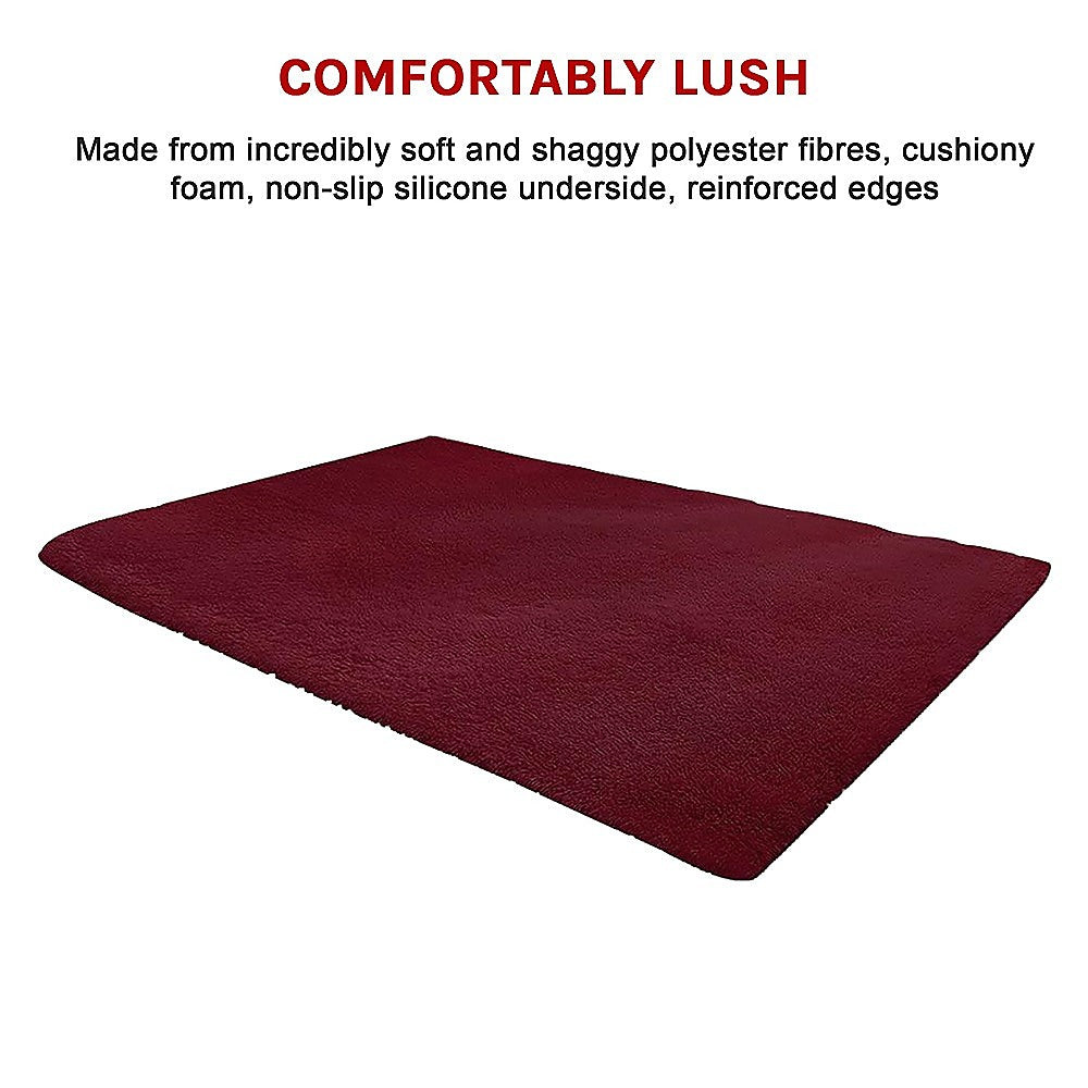 200x140cm Floor Rugs Large Shaggy Rug Area Carpet Bedroom Living Room Mat - Burgundy