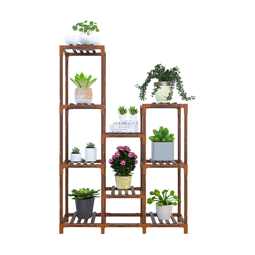 Indoor Outdoor Garden Plant Stand Planter Flower Pot Shelf Wooden Shelving - 9 Shelves