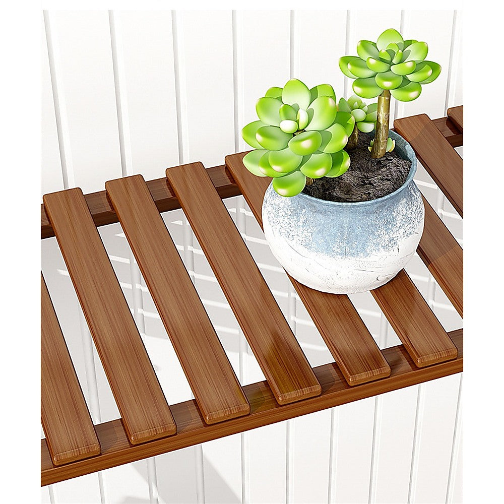 Plant Stand Outdoor Indoor Garden Wood Bamboo Shelf Folding 100CM Length