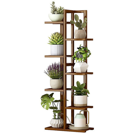 6 Tiers Vertical Bamboo Plant Stand Staged Flower Shelf Rack Outdoor Garden