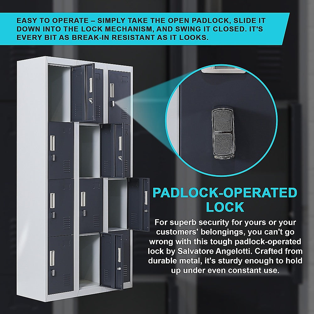 12-Door Locker for Office Gym Shed School Home Storage - Padlock-operated