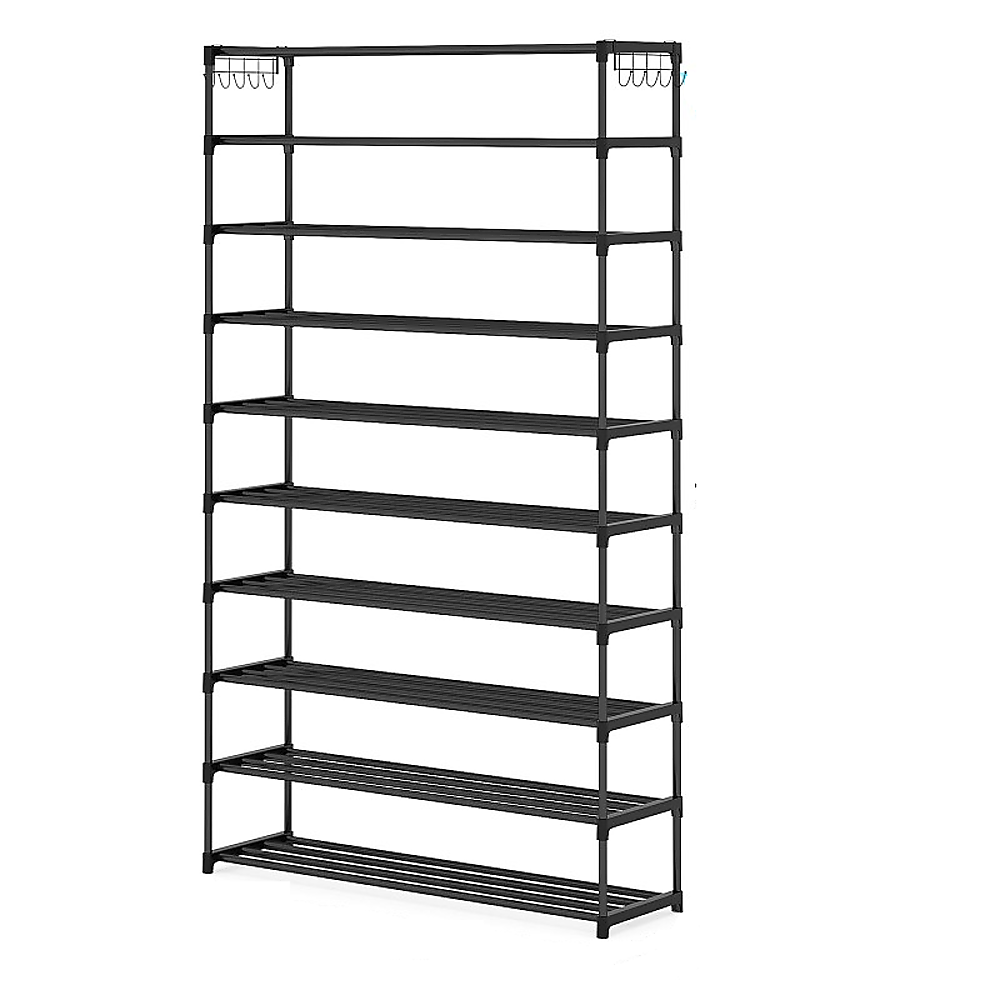 10 Tier Black Shoe Rack Metal Shoe Storage Organizer Rack 50-Pair Large Capacity