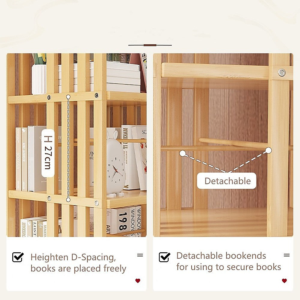 360 Rotating Bookshelf Bamboo Storage Display Rack Shelving in Wood