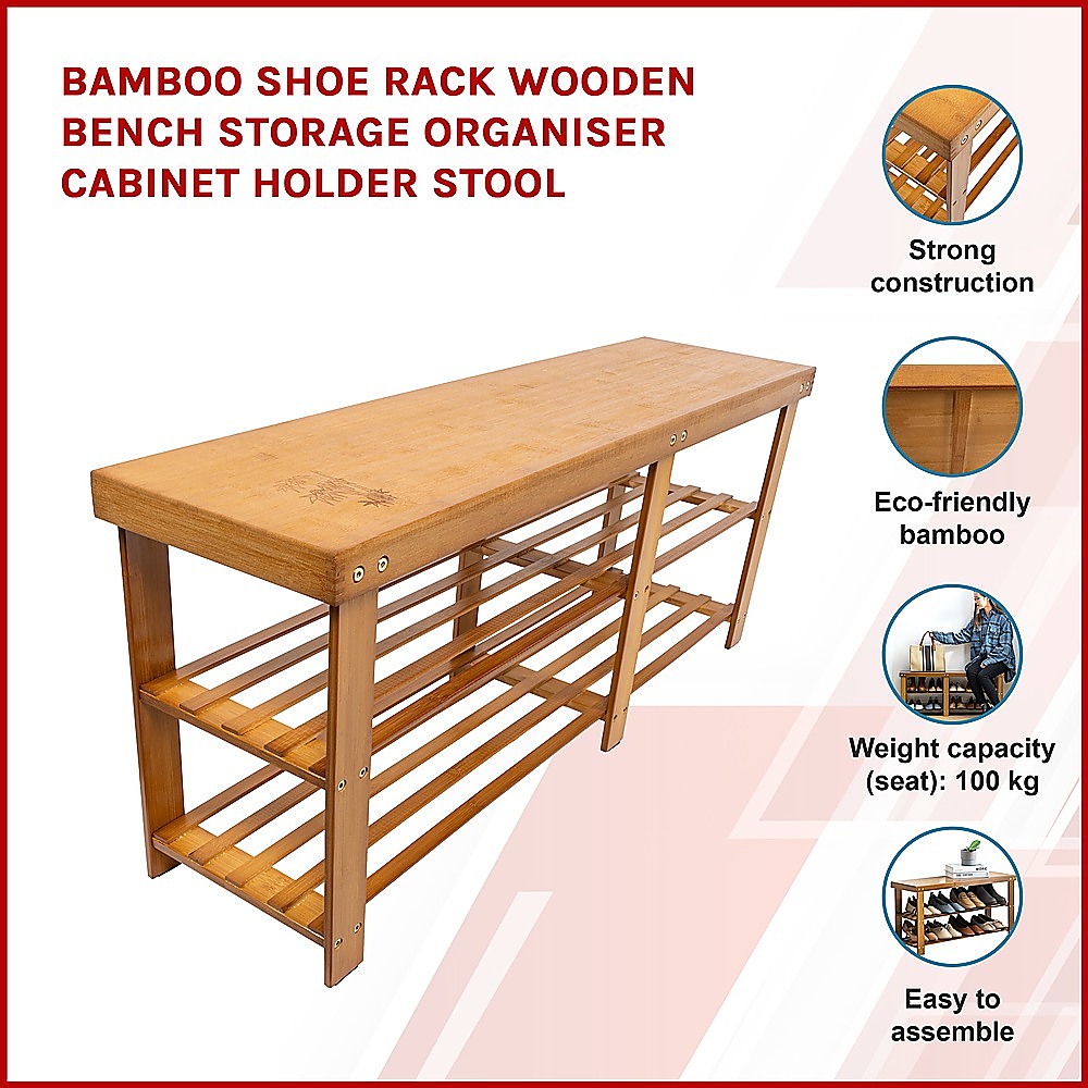 Bamboo Shoe Rack Wooden Bench Storage Organiser Cabinet Holder Stool