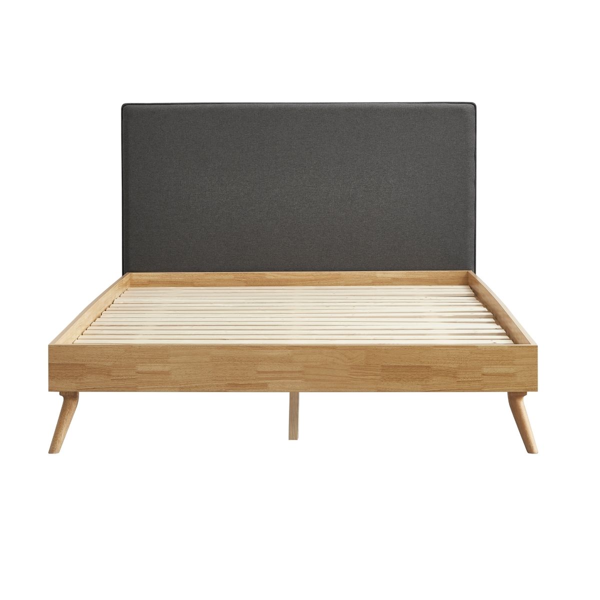 Natural Oak Ensemble Bed Frame Wooden Slat Fabric Headboard King