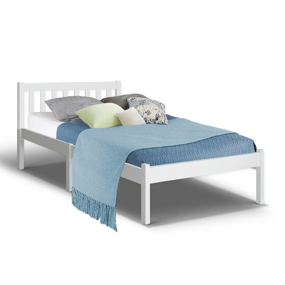 Artiss Bed Frame Single Size Wooden White SOFIE