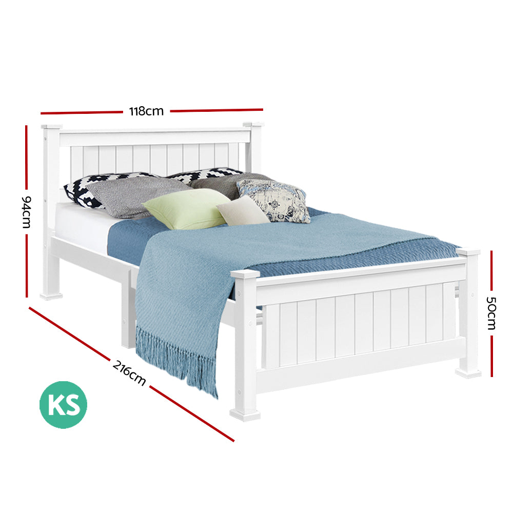 Artiss Bed Frame King Single Size Wooden White RIO