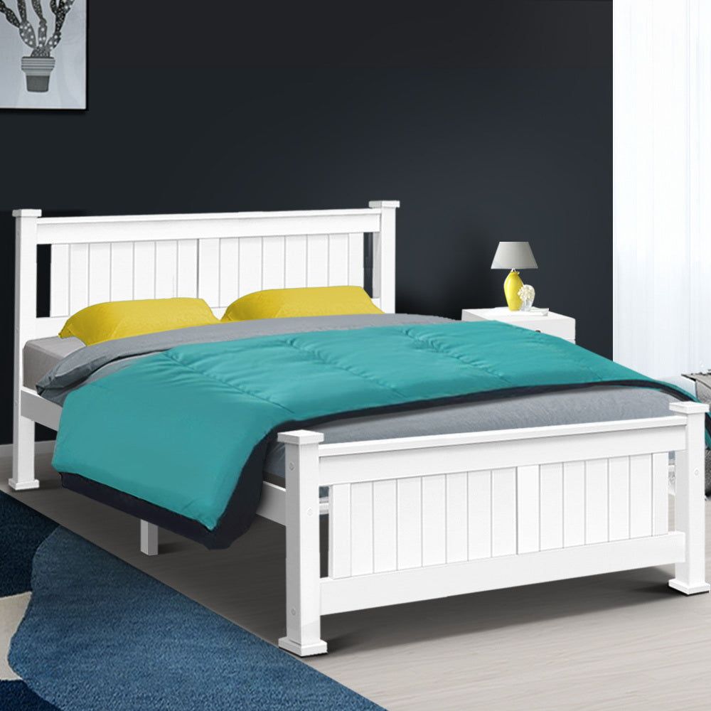 Artiss Bed Frame Queen Size Wooden White RIO