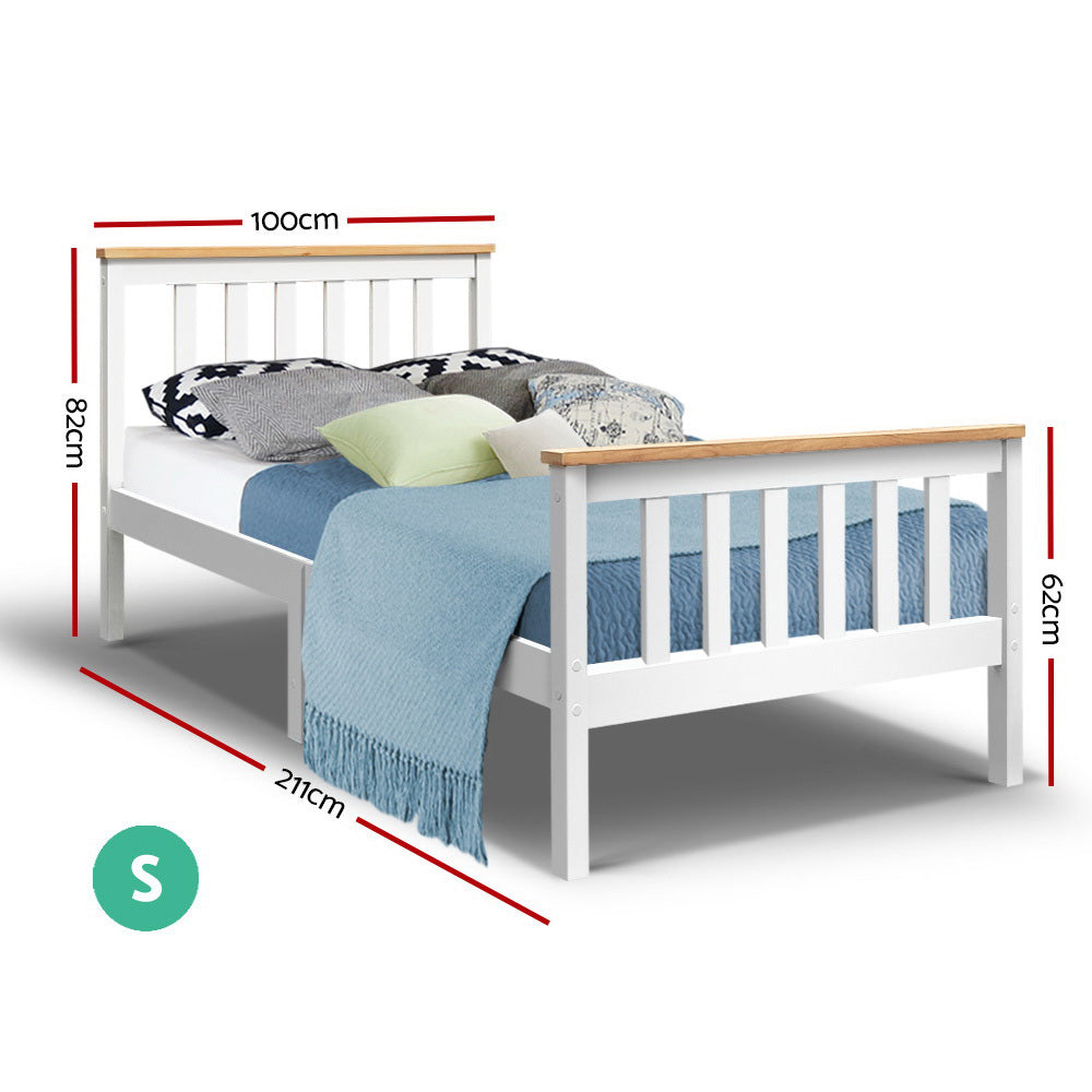 Artiss Bed Frame Single Size Wooden White PONY